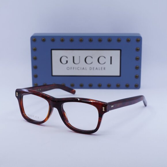 Gucci GG1526O 003 Square Eyeglasses Shiny Reddish Havana 52mm - Picture 1 of 10